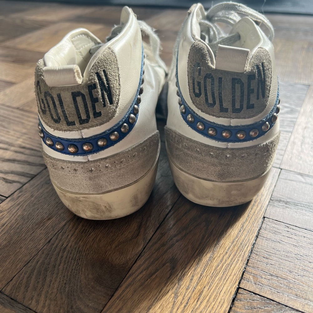 Golden Goose Mid-Star White, Beige & Pink Glitter High-Top Sneakers - Picture 2 of 10